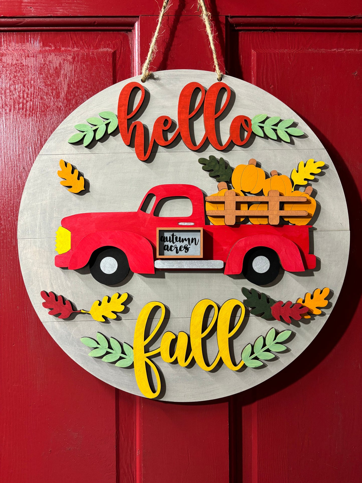 Fall red truck sign