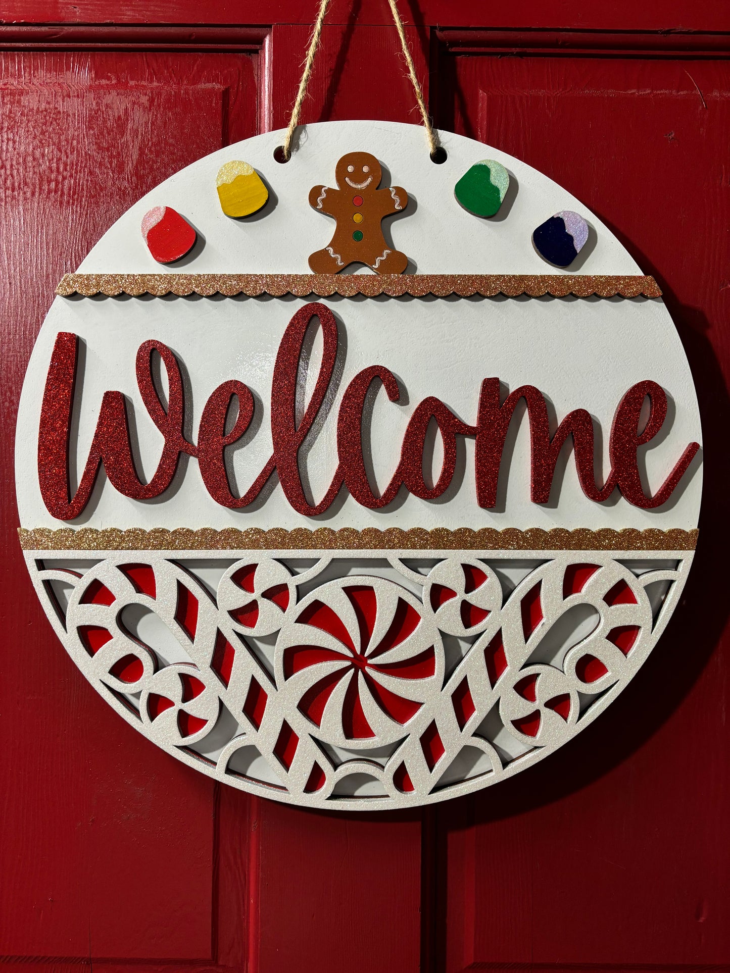 Candy cane welcome sign