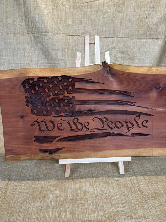 Patriotic signs on cedar