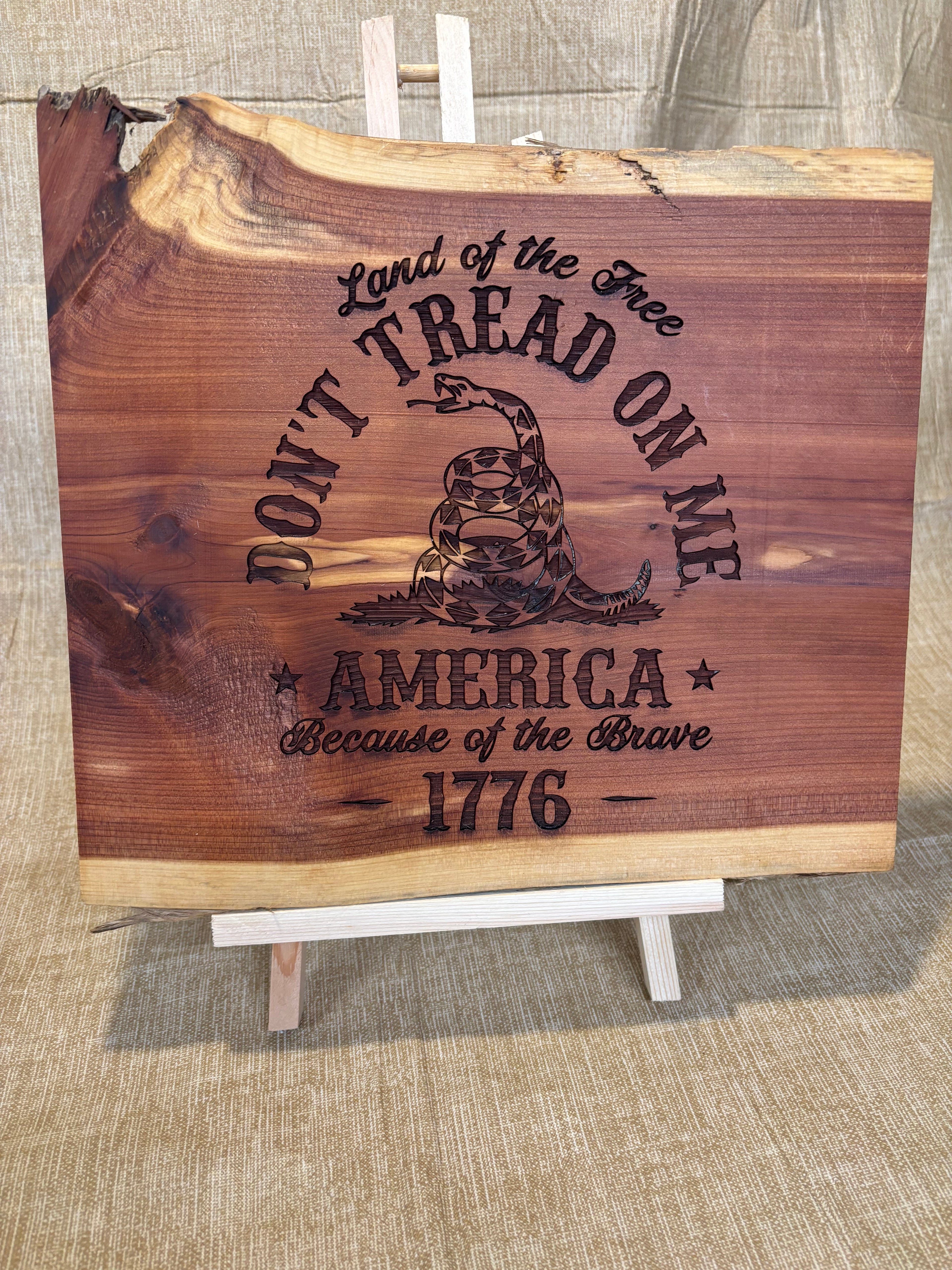 Patriotic signs on cedar