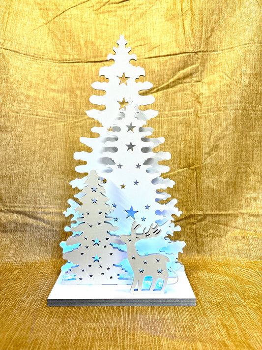 White Christmas Tree lighted shelf sitter